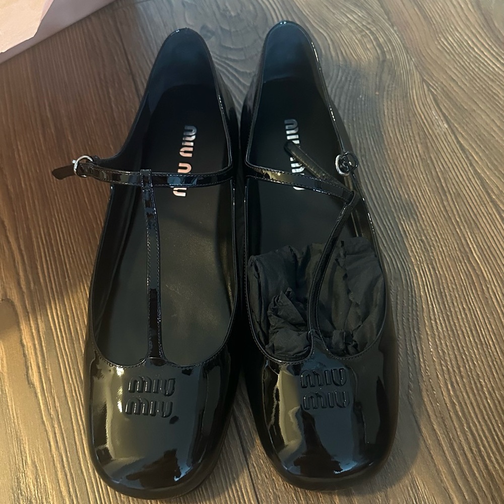 Miu Miu Black Patent Leather Mary Jane Flats